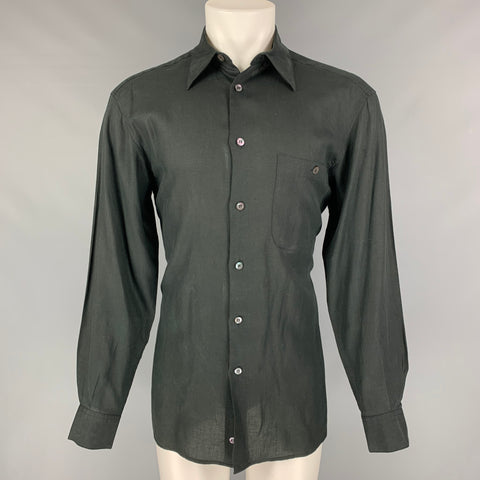 ERMENEGILDO ZEGNA Size S Black Solid Rayon &  Linen Button Down Long Sleeve Shirt