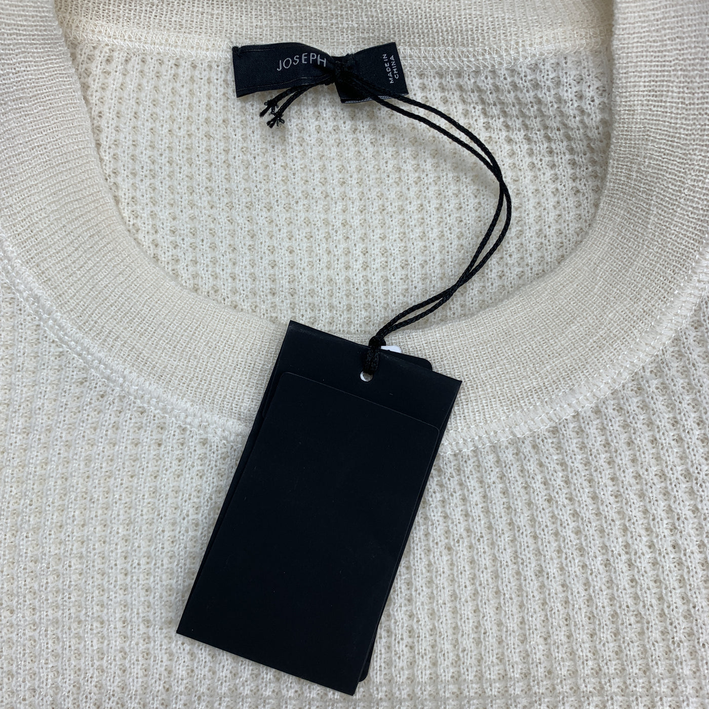JOSEPH Size S Beige Merino Wool Waffel Knit Black Sleeve Pullover