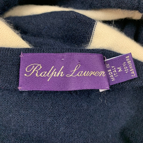 RALPH LAUREN Size M Navy Cream Stripe Cashmere Crew-Neck Pullover
