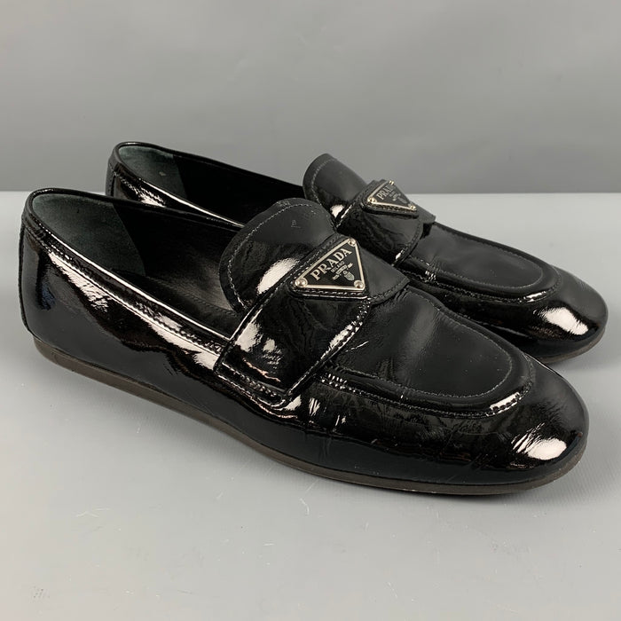 PRADA Size 9 Black Patent Leather Loafer Flats