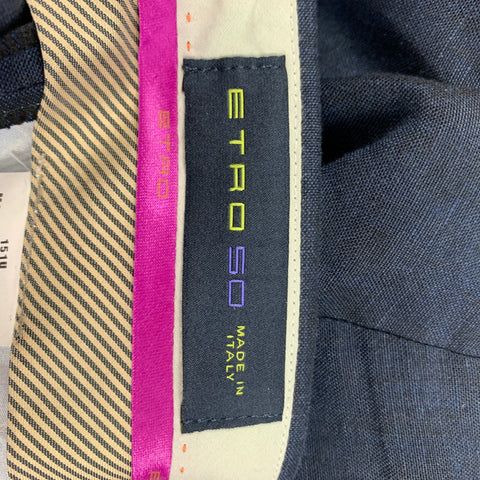 ETRO Size 34 Navy Linen Cuffed Dress Pants