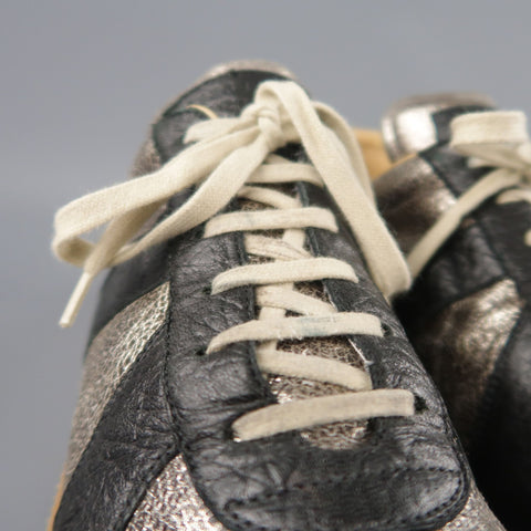 MAISON MARTIN MARGIELA Size 7 Black & Silver Low Top 'Replica' Sneakers