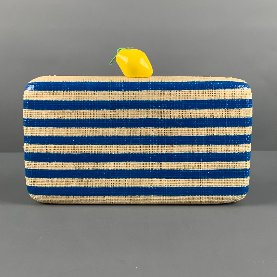 KAYU Blue Natural Stripe Straw Clutch Handbag