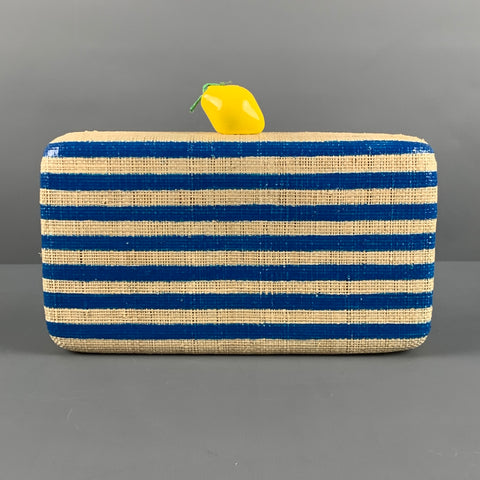 KAYU Blue Natural Stripe Straw Clutch Handbag