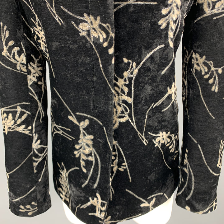 GIORGIO ARMANI Size 4 Black & Grey Floral Velvet Blazer