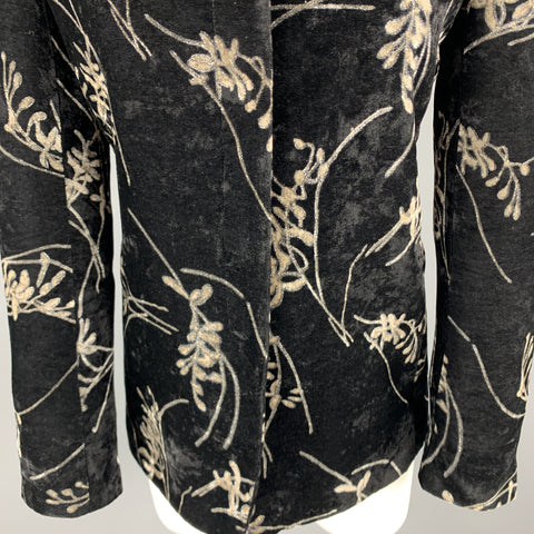 GIORGIO ARMANI Size 4 Black & Grey Floral Velvet Blazer