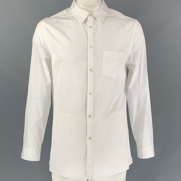 ADAM LIPPES Size XL White Solid Cotton Button Up Long Sleeve Shirt