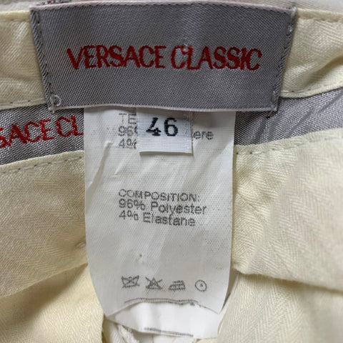 VERSACE CLASSIC Talla 30 Pantalón de vestir plisado de elastano de poliéster liso beige