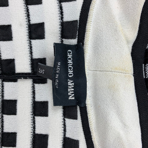 GIORGIO ARMANI Size 0 Black & White Textured Viscose Blend Jacket Blazer