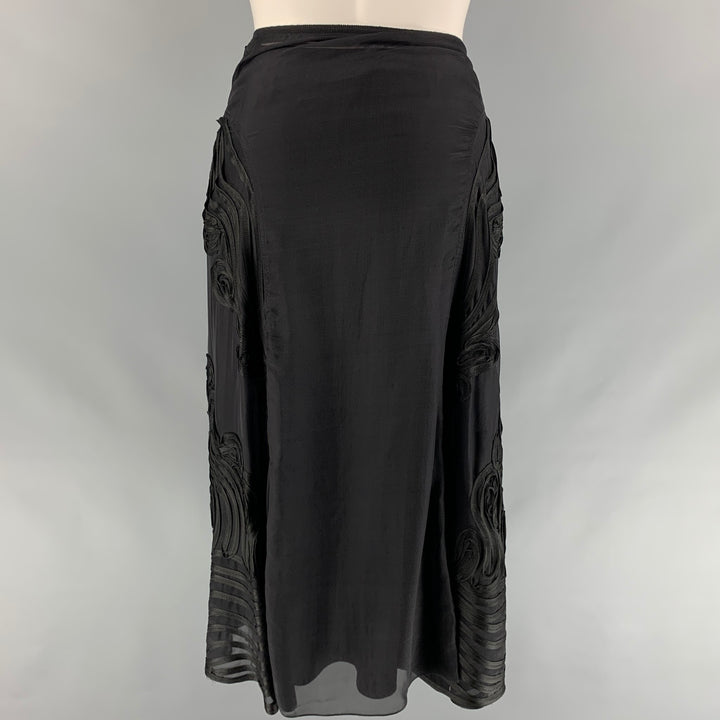 JEAN PAUL GAULTIER Size 8 Black Rayon Blend Ribbon Mid-Calf Skirt