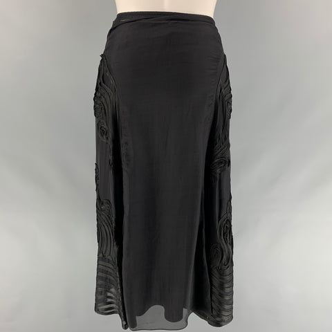 JEAN PAUL GAULTIER Taille 8 Jupe mi-mollet en ruban de mélange de rayonne noire