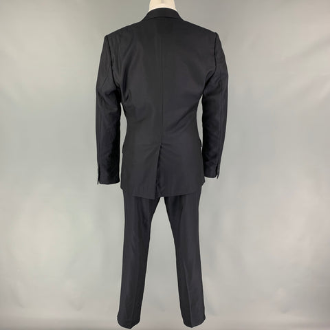 DOLCE & GABBANA Size 38 Navy Wool Silk Peak Lapel 3 Piece Suit