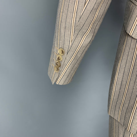 D&G by DOLCE & GABBANA Size 36 Khaki Navy Stripe Polyester Blend Notch Lapel Suit
