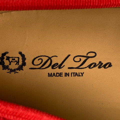 DEL TORO Size 13 Red Embroidery Velvet Slippers Loafers