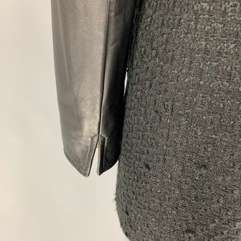 AKRIS Size 6 Black Wool Blend Lamb Skin Zip Up Jacket