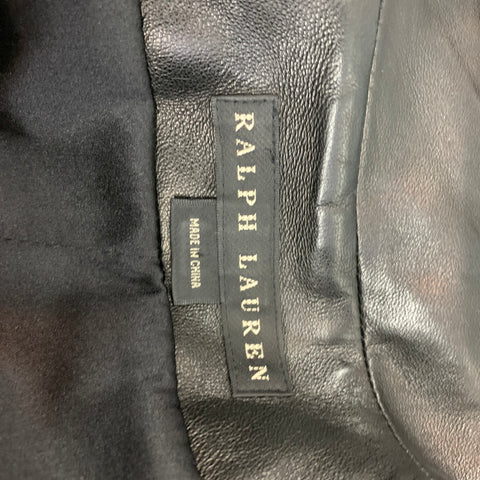 RALPH LAUREN Black Label Taille 6 Veste boutonnée à manches courtes en cuir noir