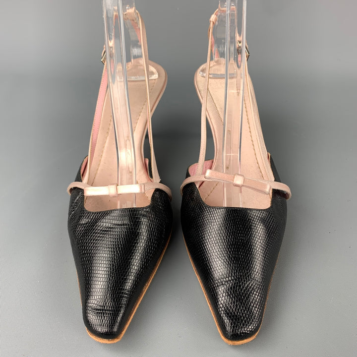 VALENTINO GARAVANI Talla 9 Zapatos de tacón de gatito de cuero negro y rosa