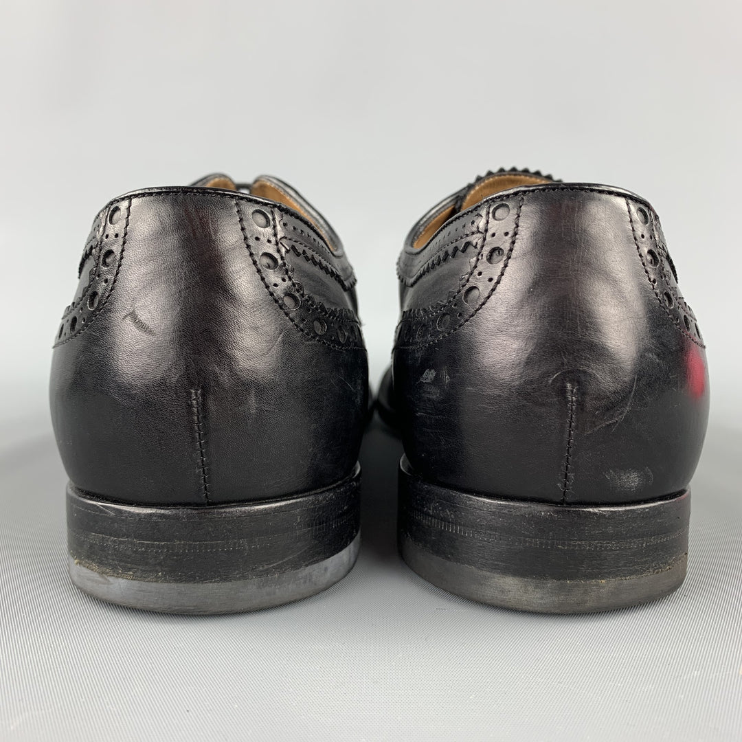 GUCCI Size 10.5 Black Perforated Leather Cap Toe Lace Up Shoes