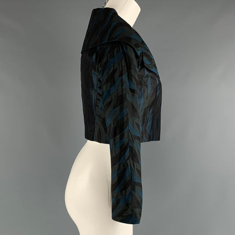 BARBARA TFANK Size 4 Black Blue Jacquard Cropped Jacket