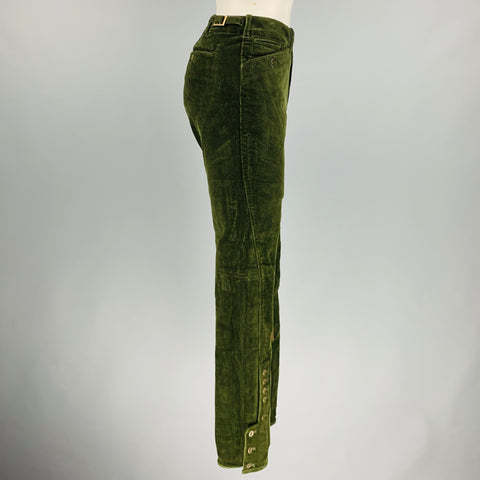 RALPH LAUREN Taille 8 Pantalon décontracté en coton élasthanne patchwork en daim vert olive