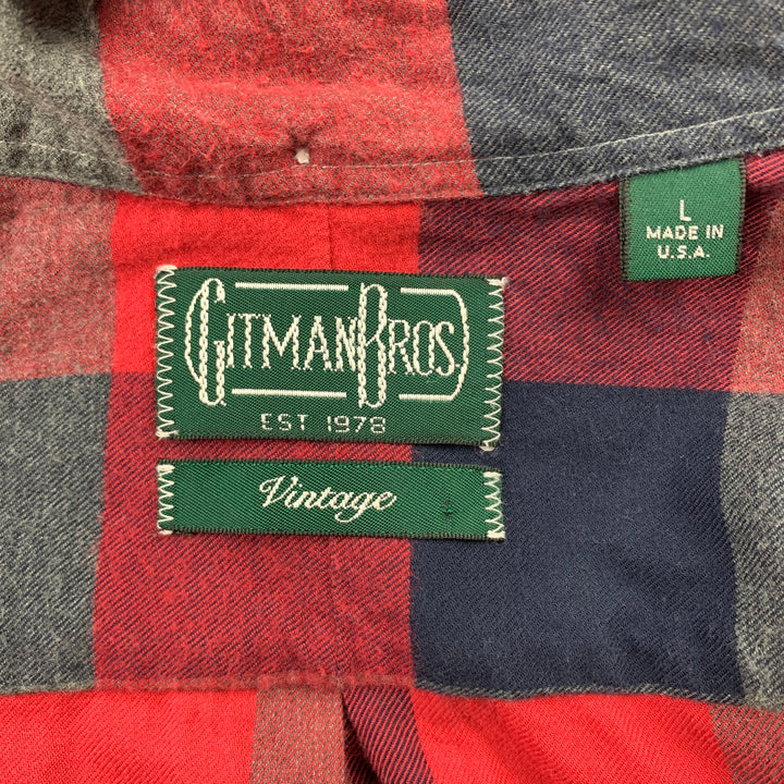 GITMAN VINTAGE Taille L Chemise à manches longues en coton à carreaux rouge et gris