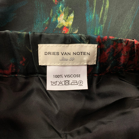 DRIES VAN NOTEN Size 34 Black & Green Abstract Floral Viscose Casual Pants