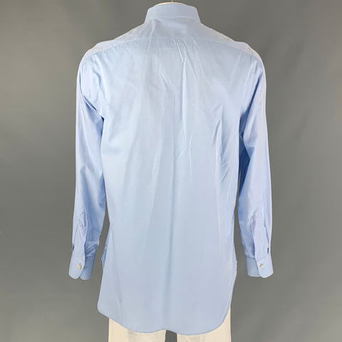 KITON Size XL Light Blue Solid Cotton Spread Collar Long Sleeve Shirt
