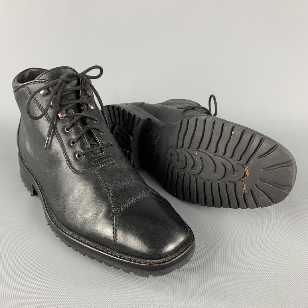 GRAVATI by ARTHUR BEREN Size 8.5 Black Leather Lace Up Rubber Sole Ankle Boots