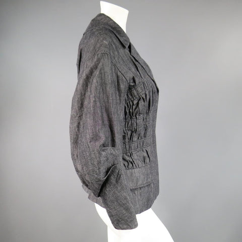 LOUIS VUITTON Taille 6 Veste à manches froncées en coton / ramie marine