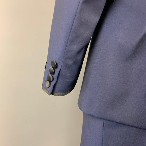 PAUL SMITH Size 42 Navy & Black Wool / Mohair Peak Lapel Tuxedo Suit