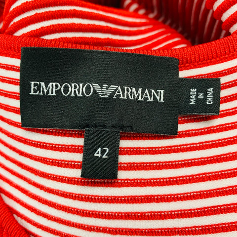 EMPORIO ARMANI Size 6 Red White Viscose Blend Stripe Pleated Dress