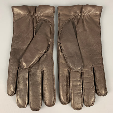 RALPH LAUREN Size 9 Brown Leather Cashmere Gloves