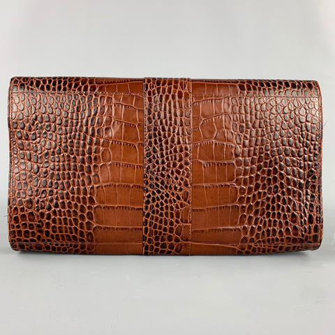 DRIES VAN NOTEN Brown Alligator Embossed Leather Clutch