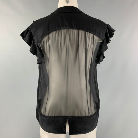 AMANDA UPRICHARD Talla L Blusa negra con cuello en V y volantes
