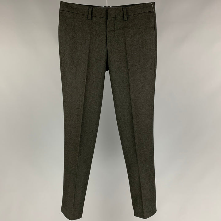 TOMORROWLAND Size 30 Charcoal Herringbone Wool Blend Flat Front Dress Pants