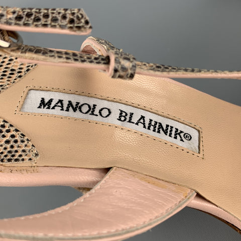 MANOLO BLAHNIK Taille 8,5 Sandales en peau de serpent en cuir rose