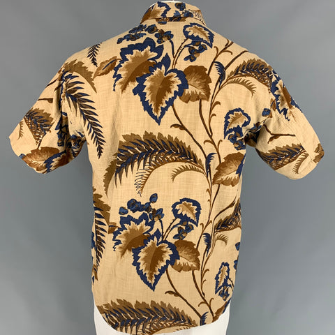 45rpm Size L Brown & Navy Print Cotton Pop-Over Short Sleeve Shirt
