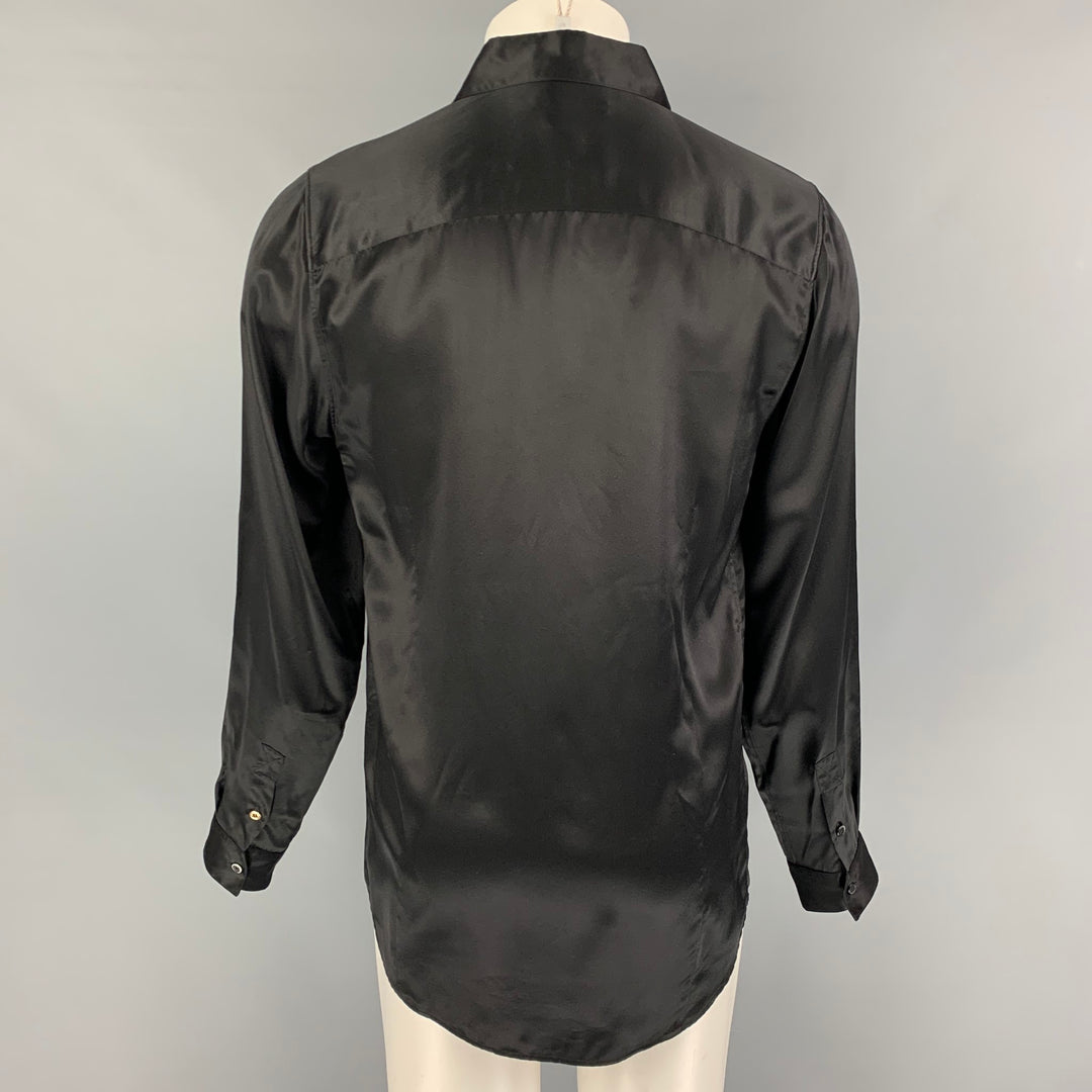 JOHN GALLIANO Size M Black Ruffled Silk Button Up Long Sleeve Shirt
