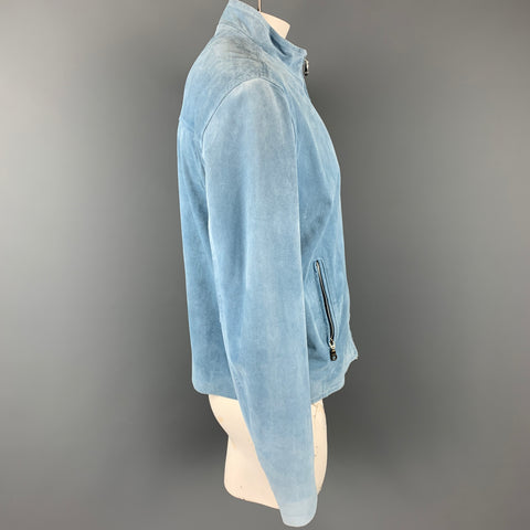 BARNEY'S CO-OP Talla 42 Chaqueta con cremallera de ante azul claro