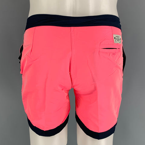 CUISSE DE GRENOUILLE Size S Neon Pink Navy Two Toned Polyester Swim Trunks