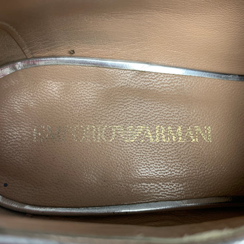EMPORIO ARMANI Talla 9.5 Zapatos con cordones y purpurina de cuero plateado