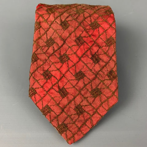 ROMEO GIGLI Red Brown Embroidered Silk Tie
