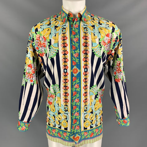 VERSUS by GIANNI VERSACE Size S Print Cotton Hidden Placket  Long Sleeve Shirt