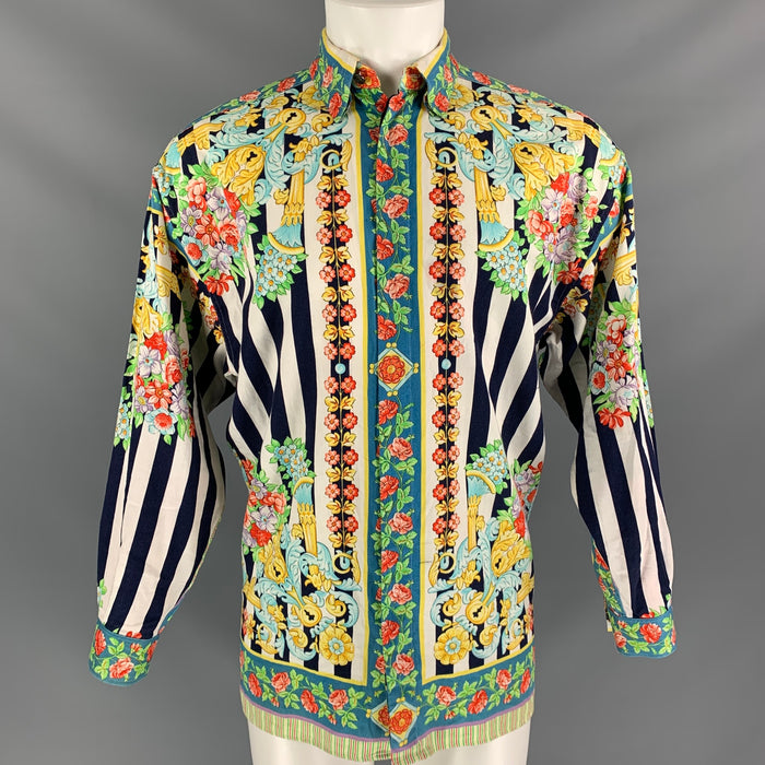 VERSUS by GIANNI VERSACE Size S Print Cotton Hidden Placket  Long Sleeve Shirt