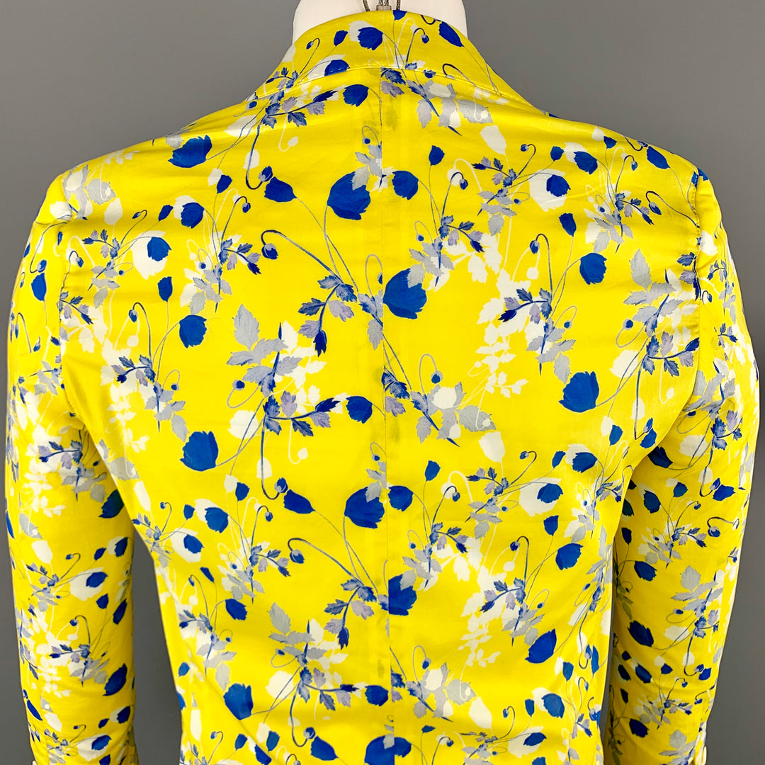 R13 Size S Floral Yellow & Blue Cotton Notch Lapel Sport Coat