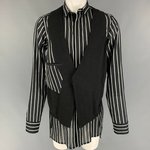 CEDRIC JACQUEMYN Size 36 Black White Stripe Ramie Linen Vest