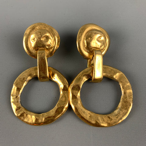 YVES SAINT LAURENT Rive Gauche Gold Hammered Metal Clip-On Earrings