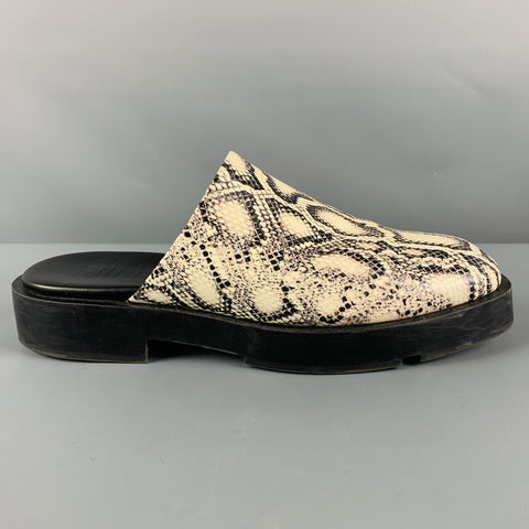 GIVENCHY Talla 11 Mocasines sin cordones de cuero con estampado de serpiente blanco y negro