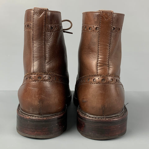 GRENSON Size 8.5 Brown Perforated Leather Lace Up Boots
