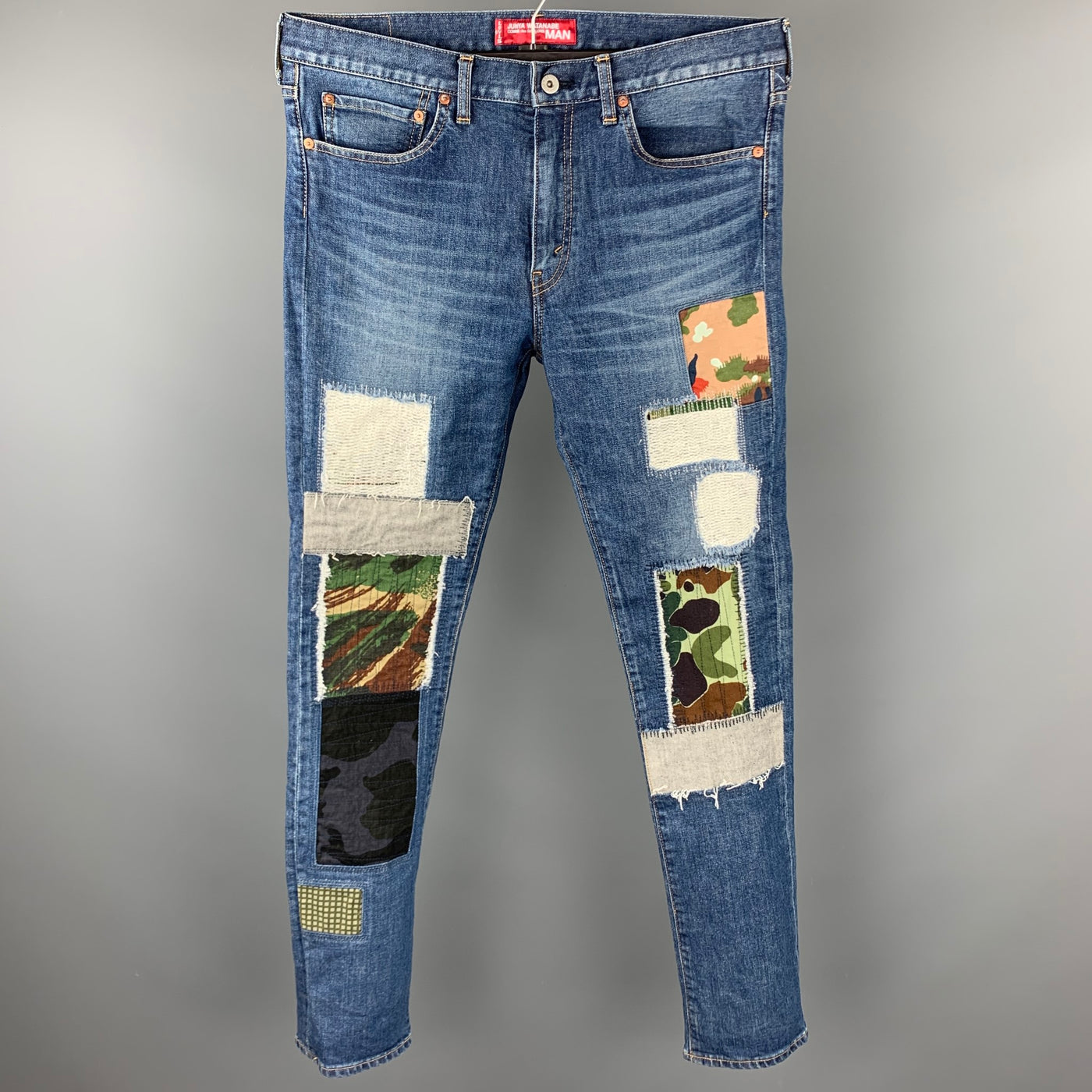JUNYA WATANABE Size L Indigo Patches Denim Zip Fly Jeans